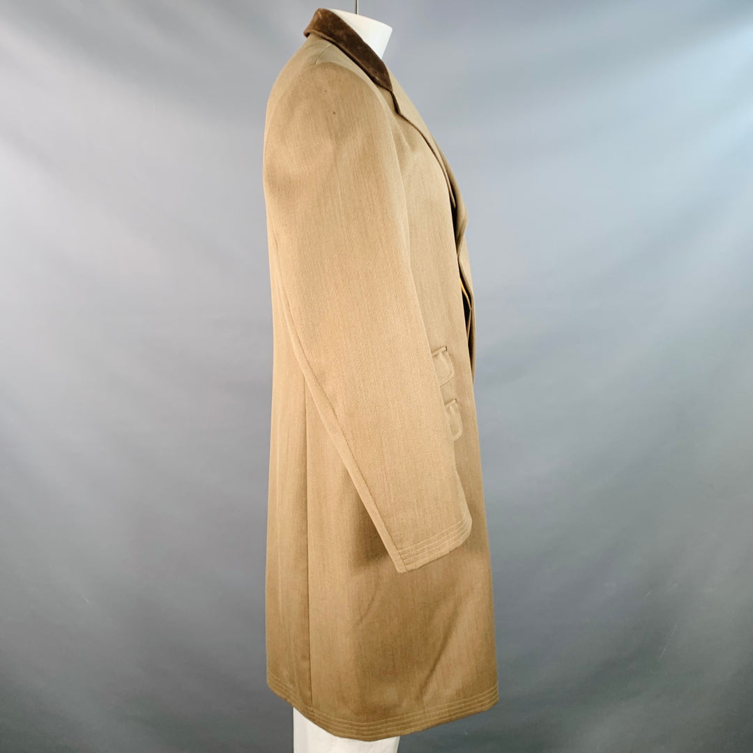 ALEXANDRE Size 46 Tan Brown Virgin Wool Twill Contrast Trim Hidden Buttons Coat