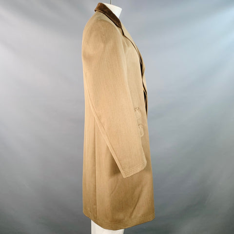 ALEXANDRE Size 46 Tan Brown Virgin Wool Twill Contrast Trim Hidden Buttons Coat