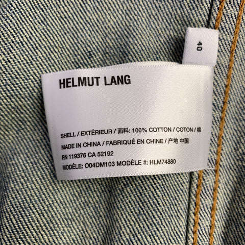 HELMUT LANG Size M Indigo Painter Blue Paint Splatter Cotton Denim One Pocket Long Sleeve Shirt