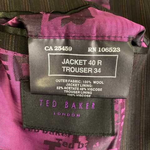 TED BAKER Chest Size 40 Black Multi Color Pinstripe Wool Notch Lapel 32 31 Suit