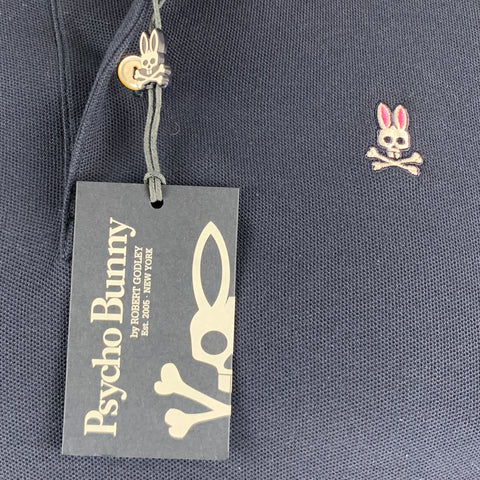 PSYCHO BUNNY Size L Navy Cotton Buttoned Polo