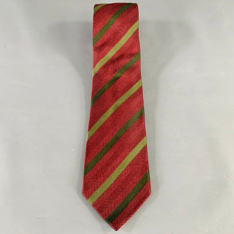 LUCIANO BARBERA Burgundy Olive Diagonal Stripe Silk Tie