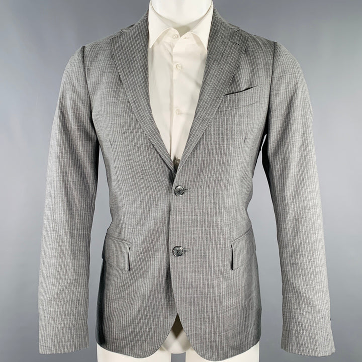 LARDINI Size 38 Grey White Stripe Wool Notch Lapel Sport Coat