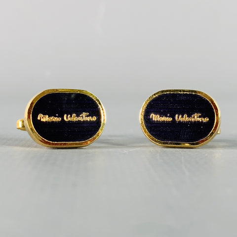 MARIO VALENTINO Vintage Purple Gold Tone Signature Metal Cuff Links
