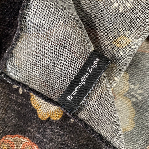 ERMENEGILDO ZEGNA Black Orange & Yellow Geometric Wool Pocket Square