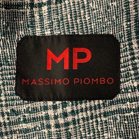 MASSIMO PIOMBO Size 42 Green White P1GM025 Plaid Linen & Polyester Jacket