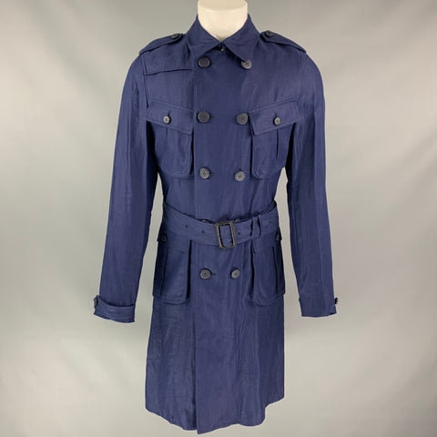 BURBERRY PRORSUM Spring 2015 Size 40 Navy Linen Trench Coat