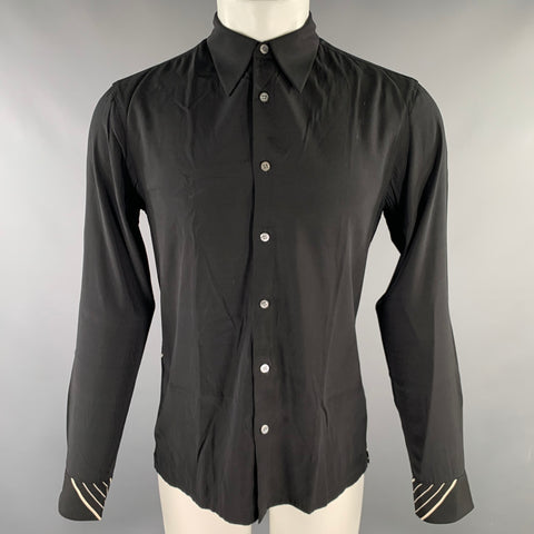 THEORY 'Liam' Size S Black Stripe Silk Blend Button Up Long Sleeve Shirt