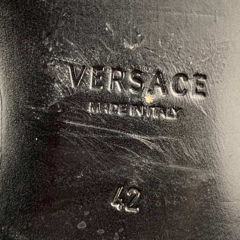 VERSACE Talla 9 Mocasines sin cordones de terciopelo con bordado dorado negro
