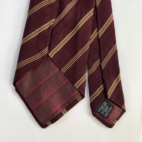 GIORGIO ARMANI Burgundy Camel Stripe Silk Blend Tie