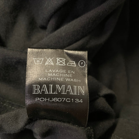 BALMAIN Size M Black Solid Cotton Distressed T shirt