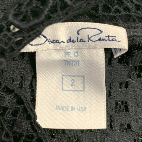 OSCAR DE LA RENTA Size 2 Black Cotton Lace Mock Neck Bell Sleeves Blouse