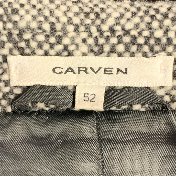 CARVEN Size 42 Grey Black Tweed Wool Blend Single Breasted Flap Pockets Coat