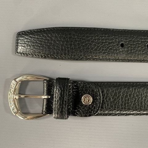 A. TESTONI Size 46 Black Pebble Grain Leather Belt