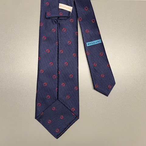 BVLGARI Navy Red Polka Dot Silk Tie