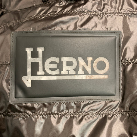 HERNO Size 4 Brown Nylon Padded Double Breasted Jacket