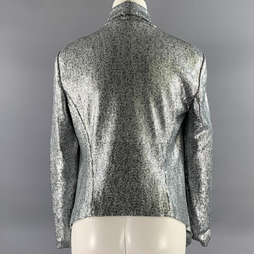 DONNA KARAN Size 6 Grey Silver Sequin Polyester Viscose Jacket