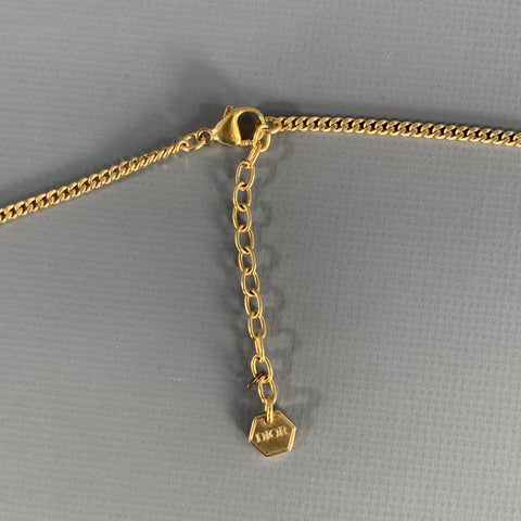 CHRISTIAN DIOR x STUSSY Gold Tone Skull Bee Pendant Necklace
