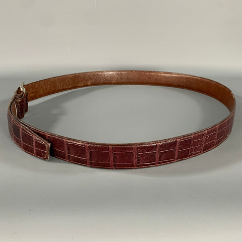 NO BRAND Brown Burgundy Alligator Embossed Leather Belt