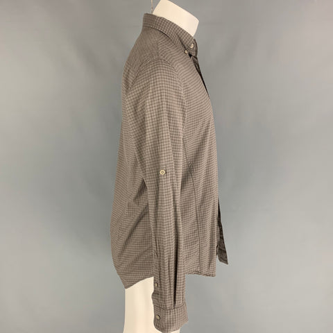JOHN VARVATOS Size M Brown Checkered Cotton Long Sleeve Shirt