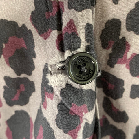 MARC JACOBS Size XS Grey Black Purple Animal Print Cotton Short Sleeve Shirt