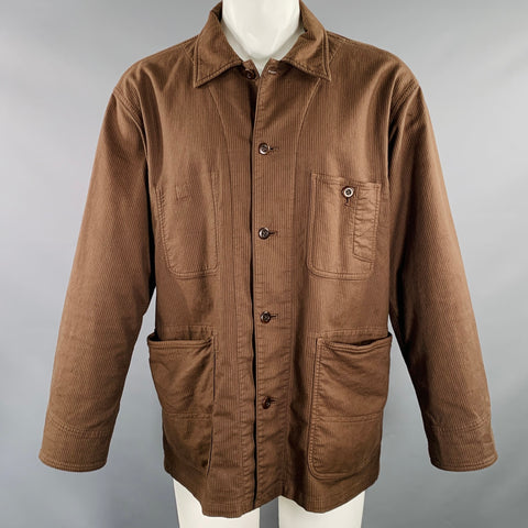 TS (S) Size M Brown Stripe Cotton Blend Oversized French Chore Jacket