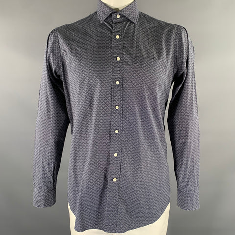 SID MASHBURN Size L Navy White Speckled Cotton Button Up Long Sleeve Shirt