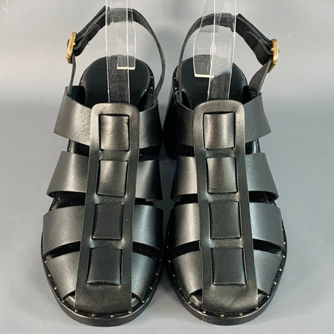 FREDA SALVADOR Size 9.5 Black Leather Chunky Heel Cage Sandals