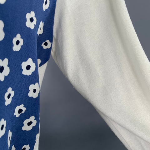 WHYCI MILANO Size 4 White Blue Viscose Blend Floral 3/4 Sleeves Casual Top