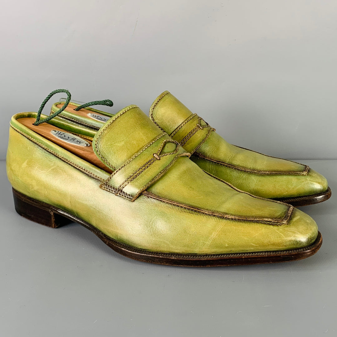 STEFANOBI Size 8.5 Green Leather Penny Loafers