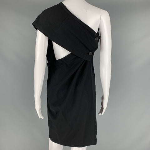 COMME des GARCONS 1980s Size S Black Wool Knee Length One Shoulder Dress