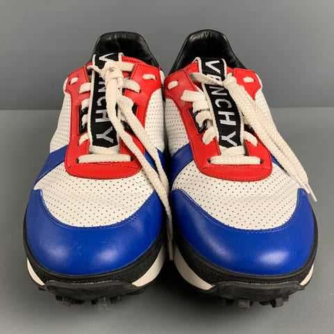 GIVENCHY Size 11 White Red & Blue Perforated Leather Sneakers