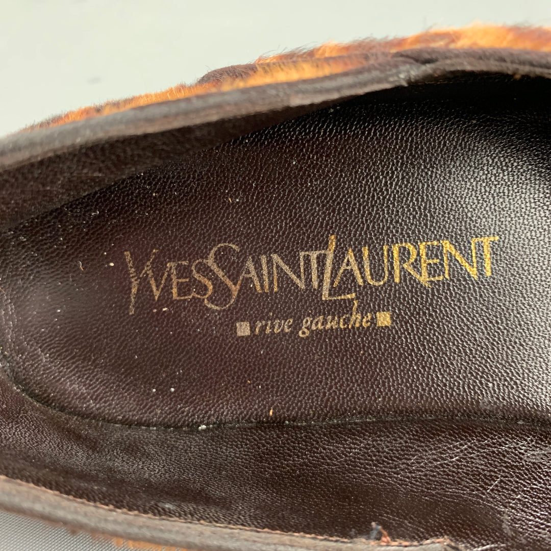 YVES SAINT LAURENT Size 7 Brown Tan Animal Print Leather Slippers Loafers