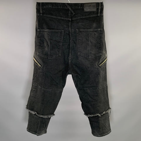 L.G.B Size 32 Black Distressed Cotton Polyurethane Cropped Jeans