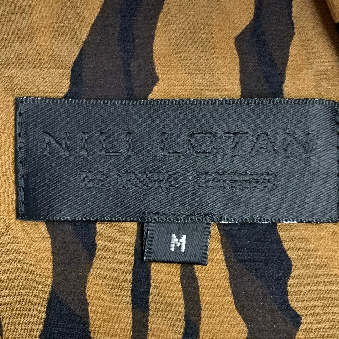 NILI LOTAN Size M Black Brown Silk Animal Print Bow Blouse