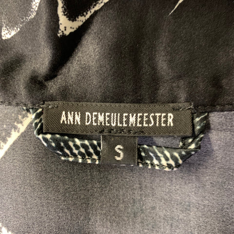 ANN DEMEULEMEESTER Size S Black White Floral Silk Belted Wrap Cardigan