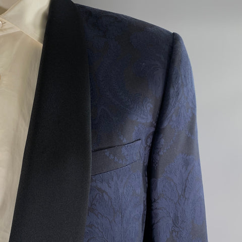 RALPH LAUREN Chest Size 46 Regular Navy Black Jacquard Cotton Silk Sport Coat