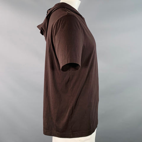 BOTTEGA VENETA Size L Brown Cotton Hoodie Short Sleeve Sweatshirt