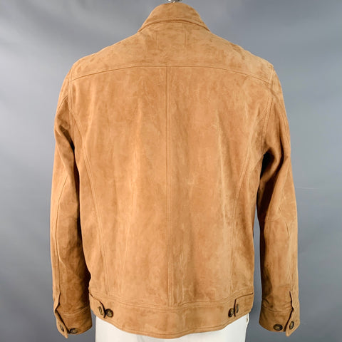 Veste zippée 7 DIAMONDS en daim couleur chameau avec deux poches, taille XXL