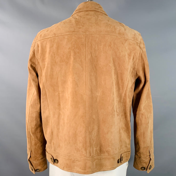 7 DIAMONDS Size XXL Camel Suede Two Pockets Zip Up Jacket