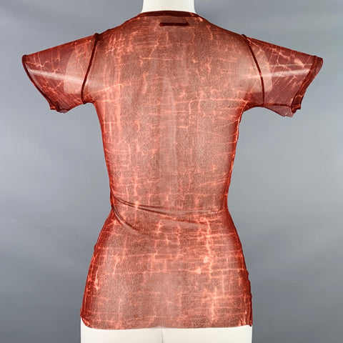 JEAN PAUL GAULTIER Size S Burgundy Cream Mesh Tie Dye Short Sleeve Casual Top