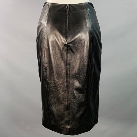 Jupe crayon MUGLER en cuir d'agneau noir, taille 0, longueur sous le genou