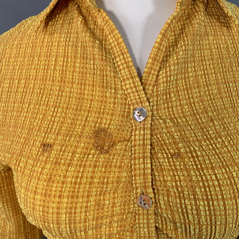 NANUSHKA Size L Yellow Brown Polyester Blend Plaid Short Sleeve Shirt