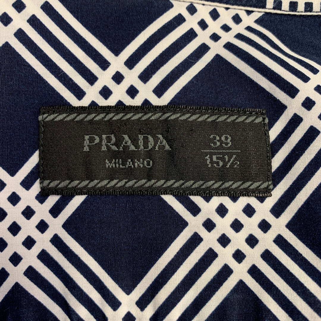PRADA Size S Navy White Plaid Cotton Button Up Long Sleeve Shirt