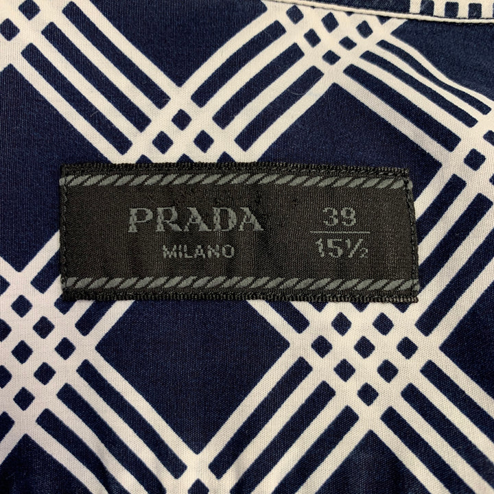 PRADA Size S Navy White Plaid Cotton Button Up Long Sleeve Shirt