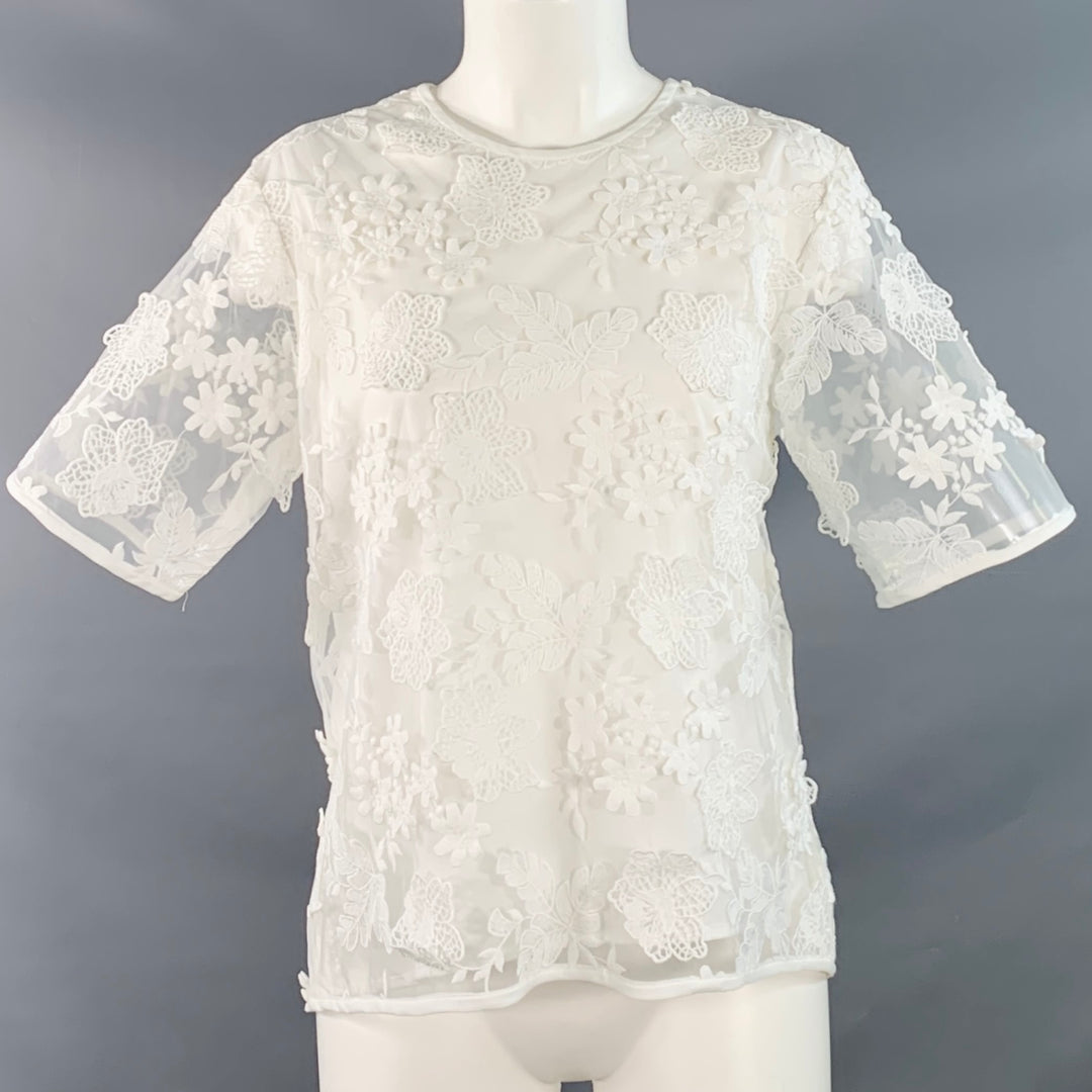 CYNTHIA ROWLEY Size XS White Polyester Blend Lace Oversized Short Slee –  Sui Generis Designer Consignment