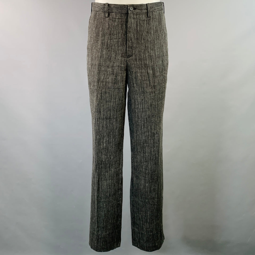 ISSEY MIYAKE Size L Black Grey Woven Hemp Blend Notch Lapel Suit