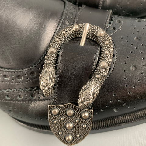 GUCCI Size 11.5 Black Wingtip Leather Double Monk Strap Loafers