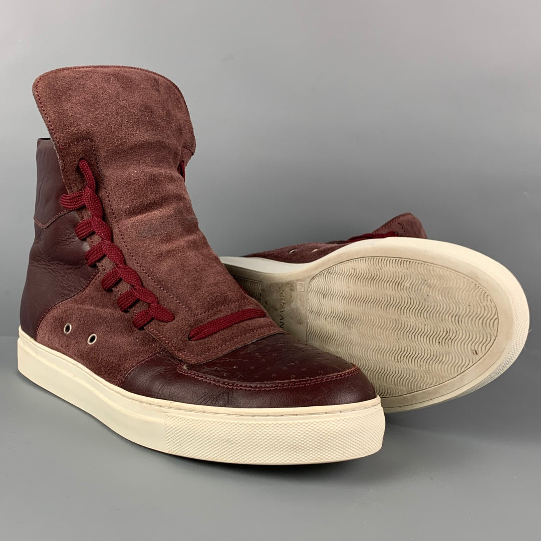 KRIS VAN ASSCHE Size 9 Burgundy Mixed Fabrics Leather High Top Sneakers