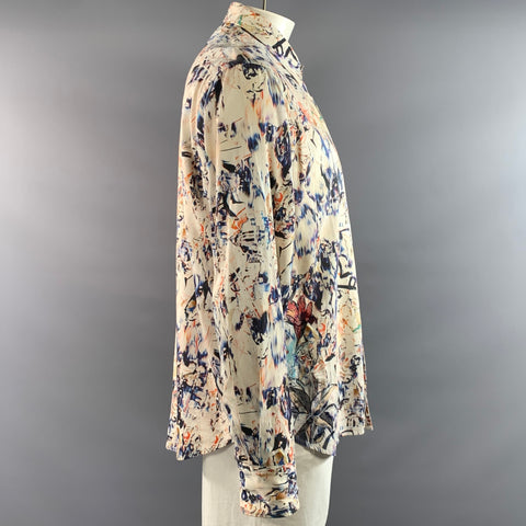 ROBERT GRAHAM Size XL White Multi Color Abstract Cotton Long Sleeve Shirt